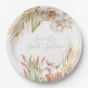 Plato De Papel Flores secas de cumpleaños Boho Sweet 16