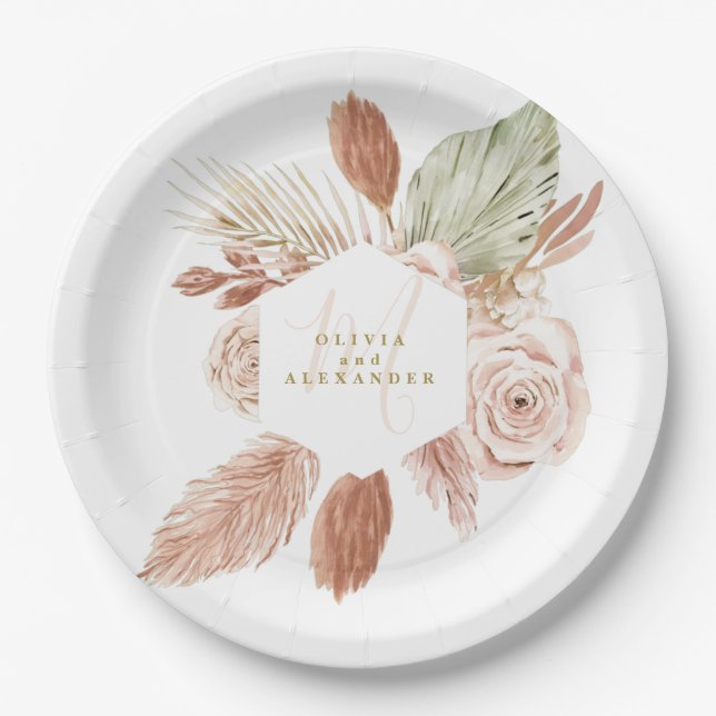 Plato De Papel Flores secas tropicales Boho Pampas (Anverso)