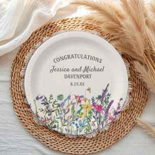 Plato De Papel Flores silvestres acuarela crema boda 