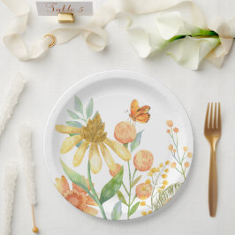 Plato De Papel Flores silvestres acuarela estética