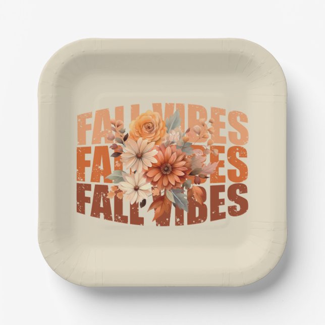 Plato De Papel Flores silvestres acuarela hojas de otoño (Anverso)
