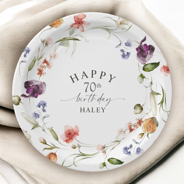 Plato De Papel Flores silvestres acuarela para cumpleaños 70 (Subido por el creador)