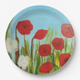 Plato De Papel Flores silvestres adormidera y margaritas