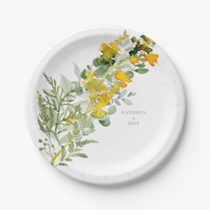 Plato De Papel Flores silvestres amarillas Foliage Pareja Nombres