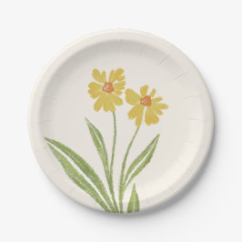 Plato De Papel Flores silvestres amarillas simples