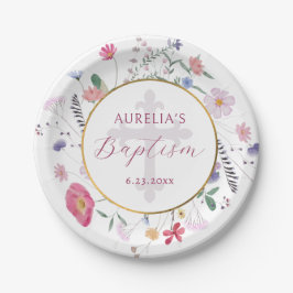 Plato De Papel Flores silvestres bautismo circular