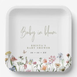 Plato De Papel Flores silvestres bebés en placas de papel Baby Sh