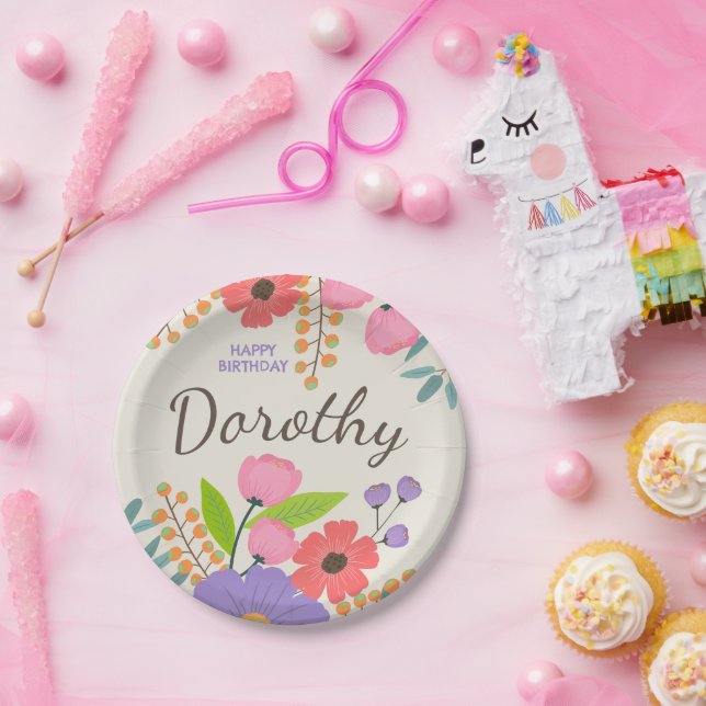 Plato De Papel Flores silvestres brillantes Placas de papel con n (Fiesta)