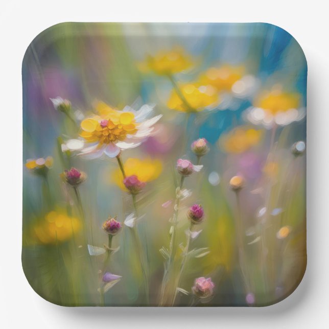 Plato De Papel Flores silvestres caprichosas en el viento (Anverso)