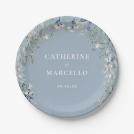 Plato De Papel Flores silvestres Cascada floral azul polvoriento 