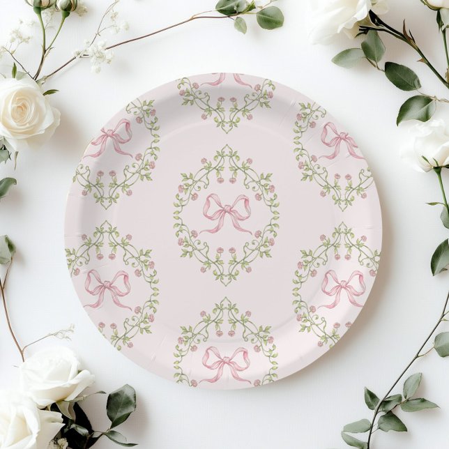 Plato De Papel Flores silvestres cinta rosa Bow Coquette bebé duc (Subido por el creador)