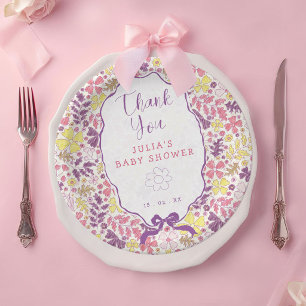 Plato De Papel Flores Silvestres de Arco Rosa Púrpura Baño de Beb