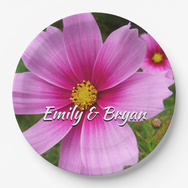 Plato De Papel Flores silvestres de cosmos rosa (Anverso)