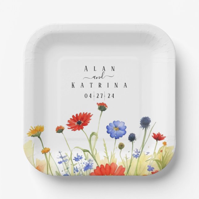 Plato De Papel Flores silvestres de pradera primaveral (Anverso)