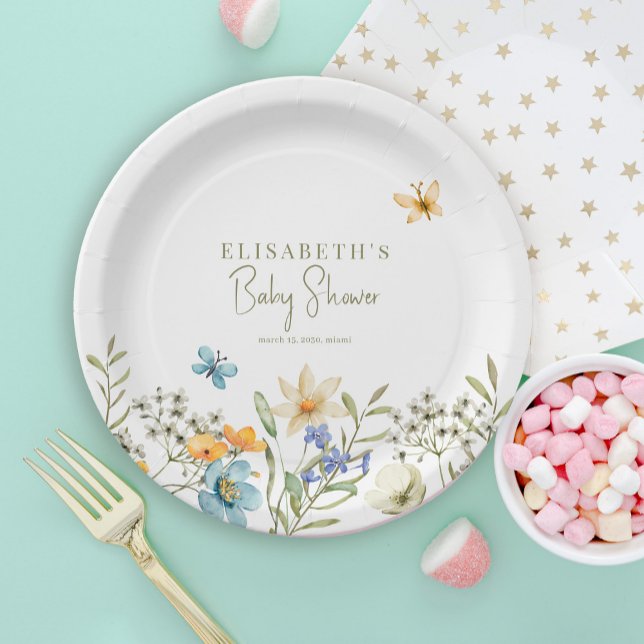 Plato De Papel Flores silvestres de primavera ducha de bebé perso (Subido por el creador)