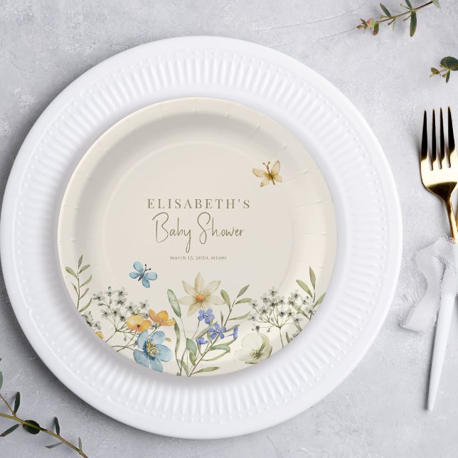 Plato De Papel Flores silvestres de primavera ducha de bebé perso (Subido por el creador)