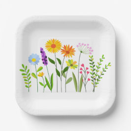 Plato De Papel Flores silvestres de primavera y verano