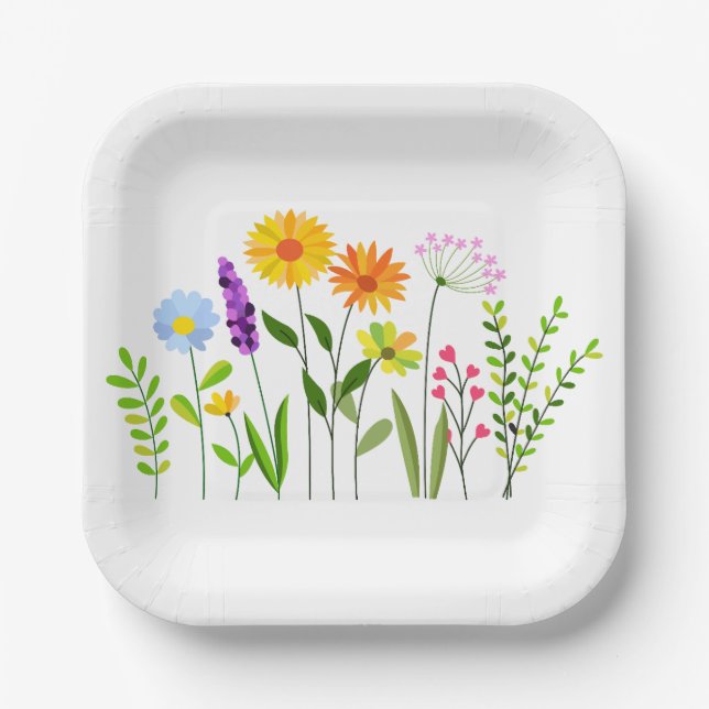 Plato De Papel Flores silvestres de primavera y verano (Anverso)