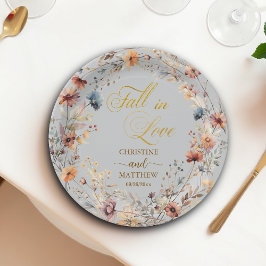 Plato De Papel Flores silvestres doradas 'Enamorarse' Boda elegan