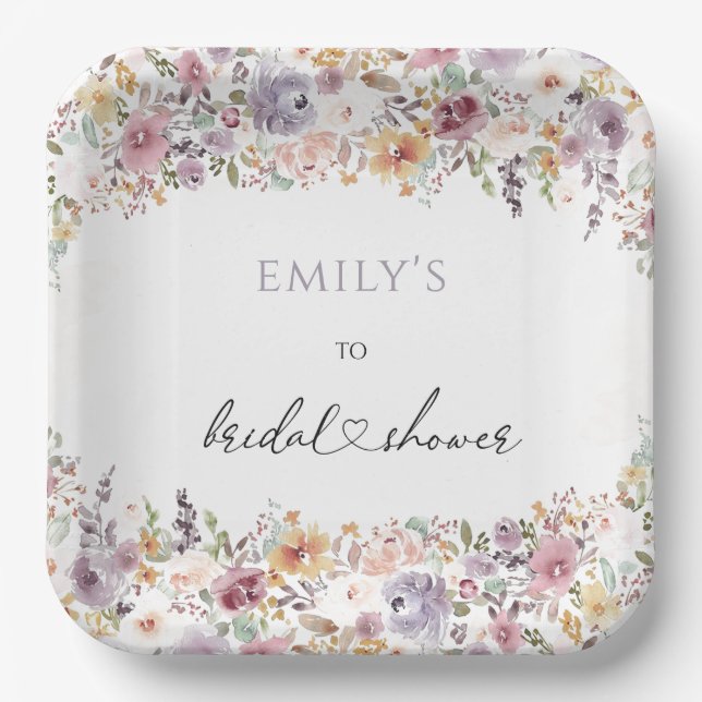 Plato De Papel Flores silvestres Elegante ducha de novia Placa de (Anverso)