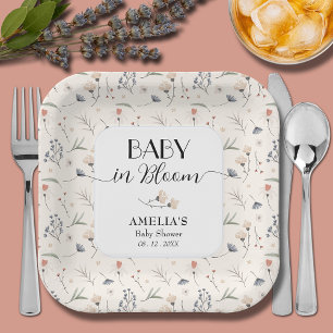 Plato De Papel Flores silvestres en Baby Shower marfileña