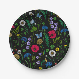 Plato De Papel Flores silvestres en negro