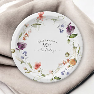 Plato De Papel Flores silvestres Feminine Floral 90ª fiesta de cu