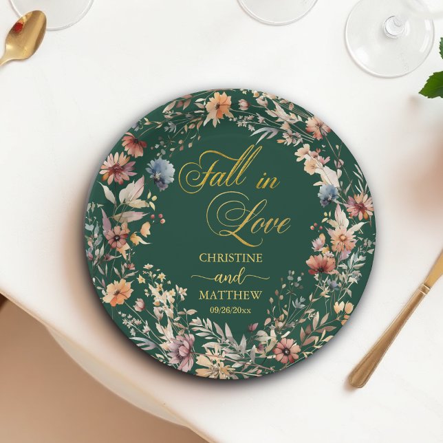 Plato De Papel Flores silvestres Gold 'Enamorarse' Boda elegante (Subido por el creador)