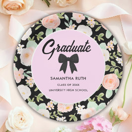 Plato De Papel Flores Silvestres Lazo de Gingham Negro Fiesta de 