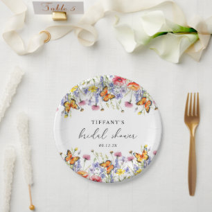 Plato De Papel Flores Silvestres Lindas Mariposas Bridal Shower F