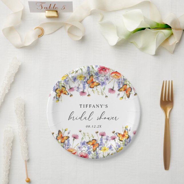 Plato De Papel Flores Silvestres Lindas Mariposas Bridal Shower F (Boda)