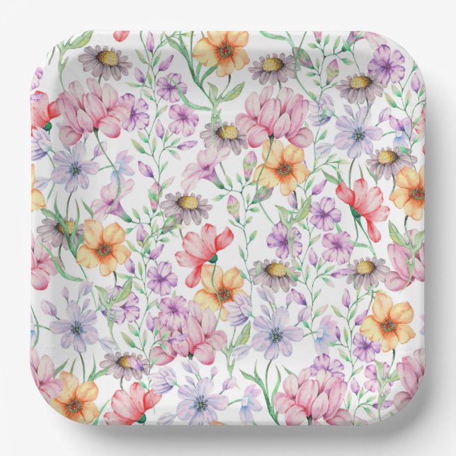 Plato De Papel Flores silvestres moradas de flores naturales Boda (Anverso)