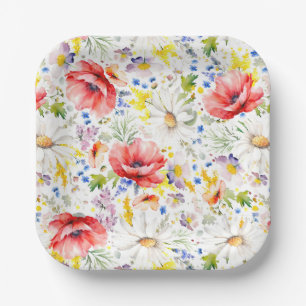 Plato De Papel Flores Silvestres Patrón Botánico Elegante Fiesta 