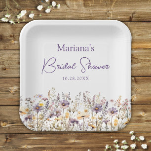 Plato De Papel Flores Silvestres Purpúreas Llorar Ducha Nupcial