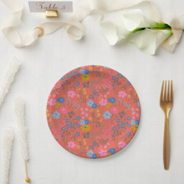 Plato De Papel Flores silvestres rojas modernas Boho