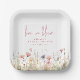 Plato De Papel Flores Silvestres Rosadas Amor En Flor Despedida d