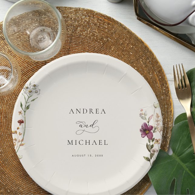 Plato De Papel Flores Silvestres Rústicas Bodas Románticas Marfil (Subido por el creador)