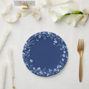 Plato De Papel Flores silvestres sobre azul francés
