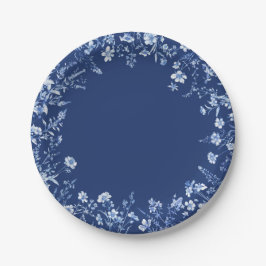 Plato De Papel Flores silvestres sobre azul francés