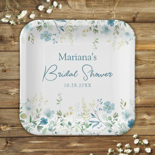 Plato De Papel Flores Silvestres Turquesa Ducha Nupcial