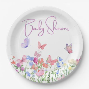 Plato De Papel Flores silvestres y mariposas niña bebé, Baby Show