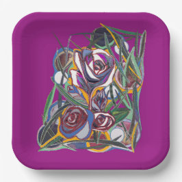 Plato De Papel Flores , sobre un fondo morado