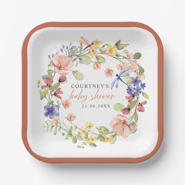 Plato De Papel Flores suaves libera a Boho Moda Baby Shower (Anverso)