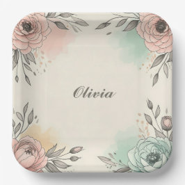 Plato De Papel Flores submarinas de acuarela encantadoras