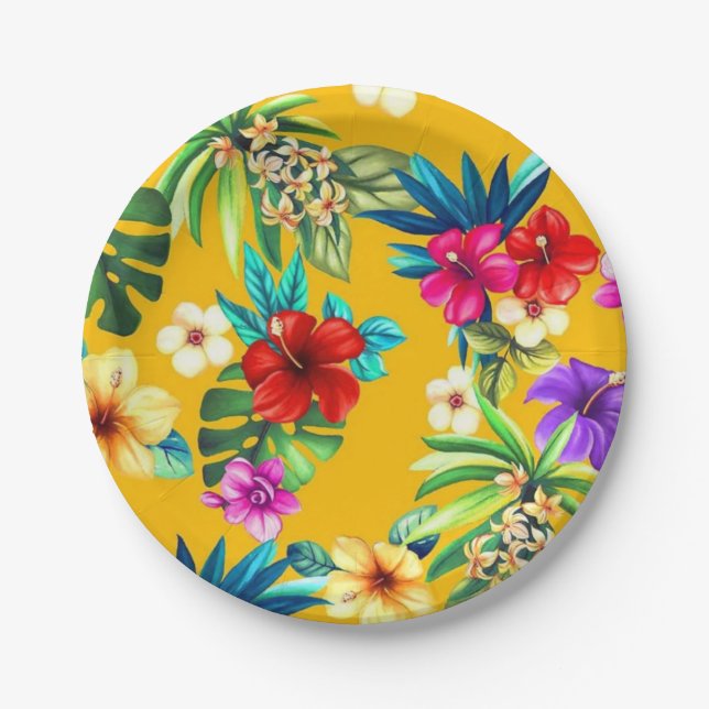 Plato De Papel Flores tropicales (Anverso)