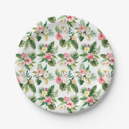 Plato De Papel Flores tropicales acuáticas y patrón de vegetación