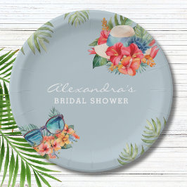 Plato De Papel Flores tropicales Blue Beach Bridal Shower