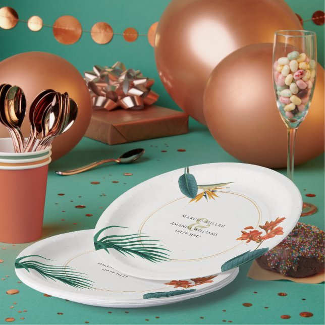 Plato De Papel Flores tropicales Bodas Fancy (Multi)