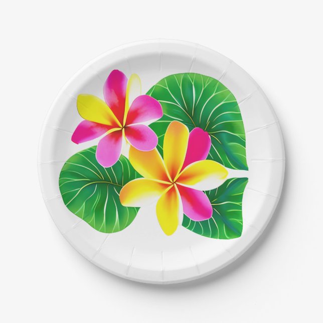 Plato De Papel Flores tropicales de plumeria (Anverso)
