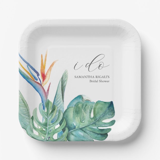 Plato De Papel Flores tropicales desechables de ducha de novia (Anverso)